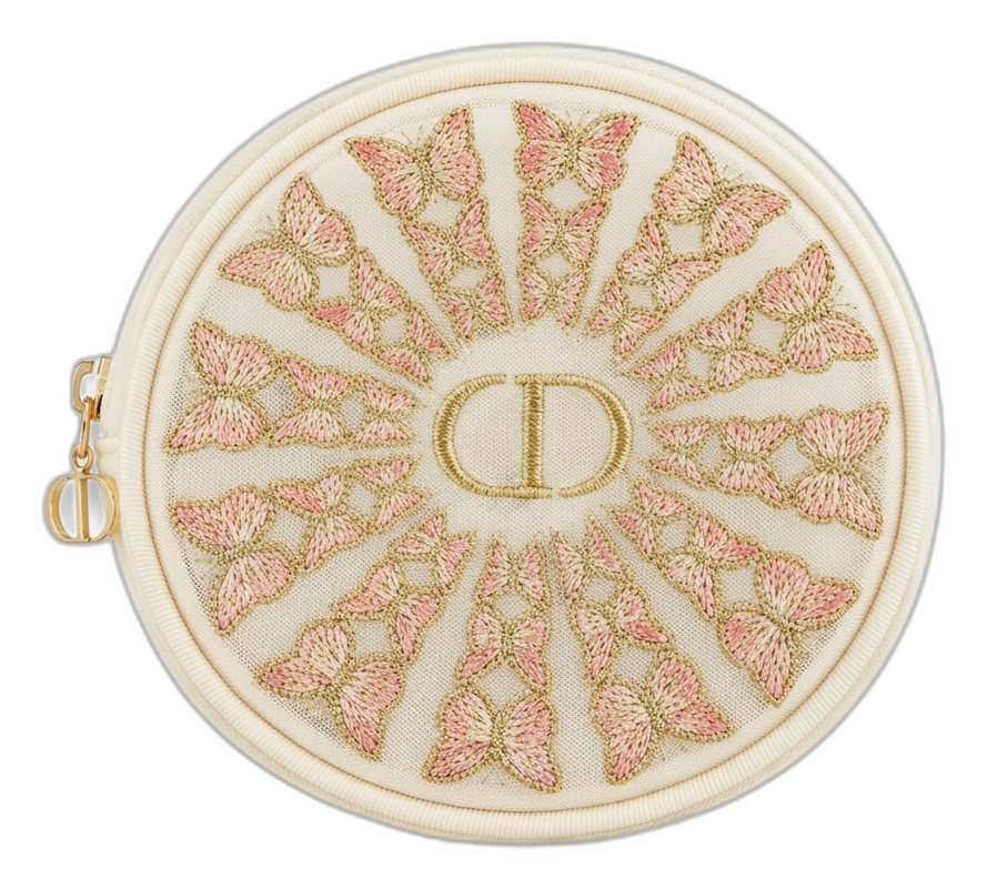Dior Beauty Embroidered Butterflies Round Pouch Cream